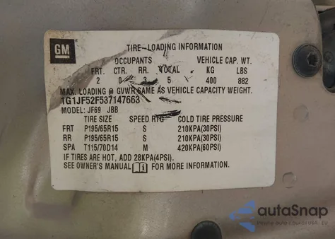 2003 Chevrolet Cavalier Ls z USA, uszkodzony, nr VIN 1G1JF52F537147663